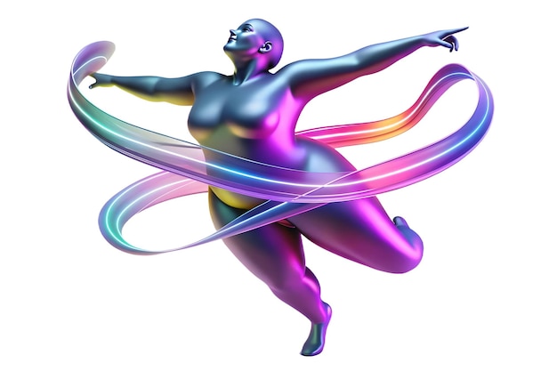 3D Glowing Abstract Plus Size Model in Dance Pose Ideal for Dance and Body Positivity Ads