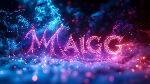 Photo 3d glowing abstract wizard with magic text concept as a vibrant glowing abstract digital art of a wi