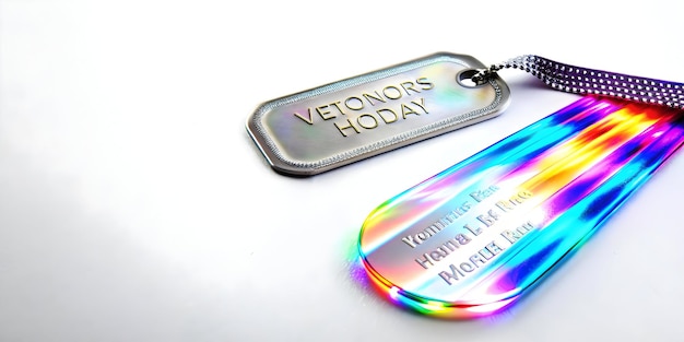 Photo 3d glowing military ribbon and dog tag with copy space concept as a sleek and symbolic image featuri