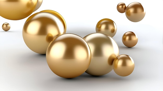 Photo 3d gold metallic glossy spheres on shiny colored balls abstract wallpaper and background