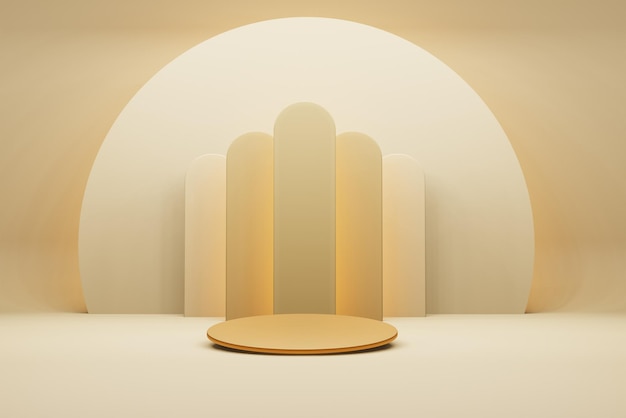 3D Gold Podium For Product Presentation With Pillar Background