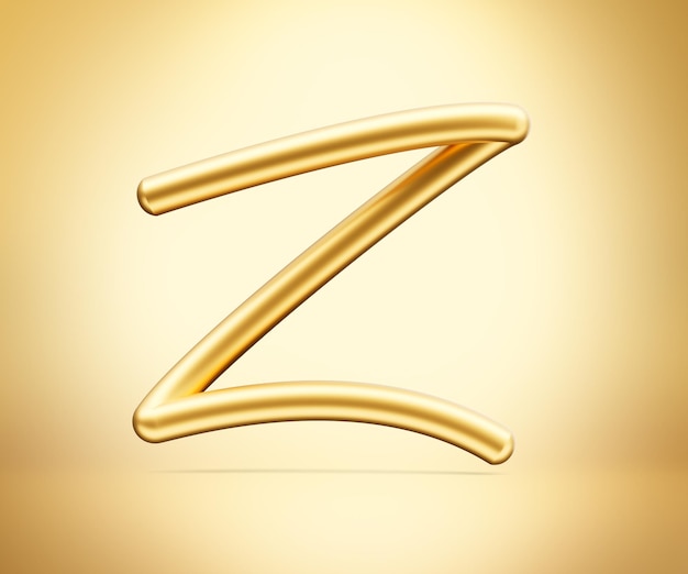 Photo 3d gold shiny capital letter z alphabet z rounded inflatable font on gold background 3d illustration