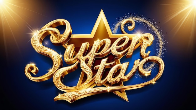 3D Gold Super Star Vector Text Effect