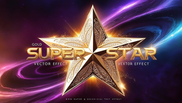 3D Gold Super Star Vector Text Effect