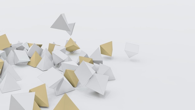 3d gold and white triangle cubic blocks with perspective render illustration