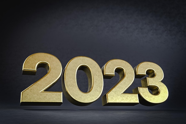 3D golden 2023 numbers in black studio