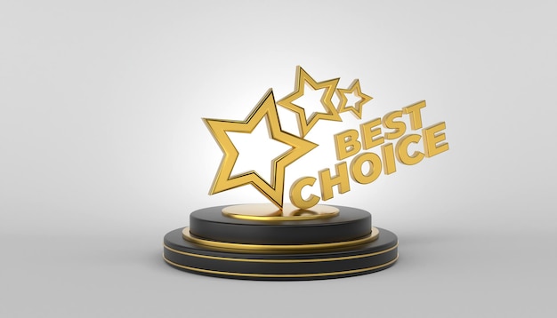 3d Golden Best Choice emblem on podium on white background