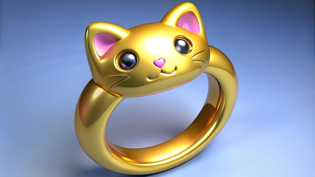 3d golden cute cat ring isolated