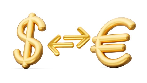 3d Golden Dollar And Euro Symbol Icon With Money Exchange Arrows On White Background 3d illustration