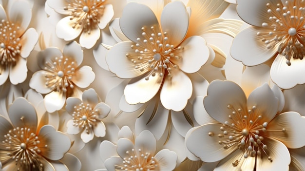 3d golden flowers on a marble background bright challenging colors wallpaper