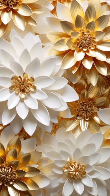 3d golden flowers on a marble background bright challenging colors wallpaper