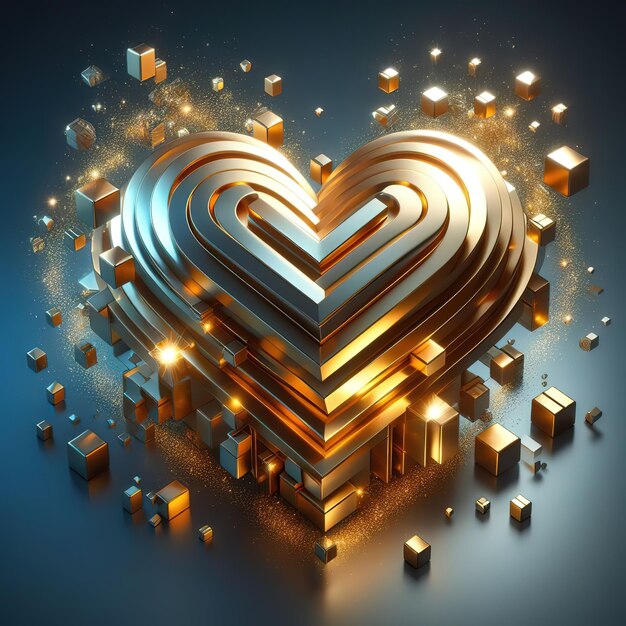 3d golden heart rendering by ai generated