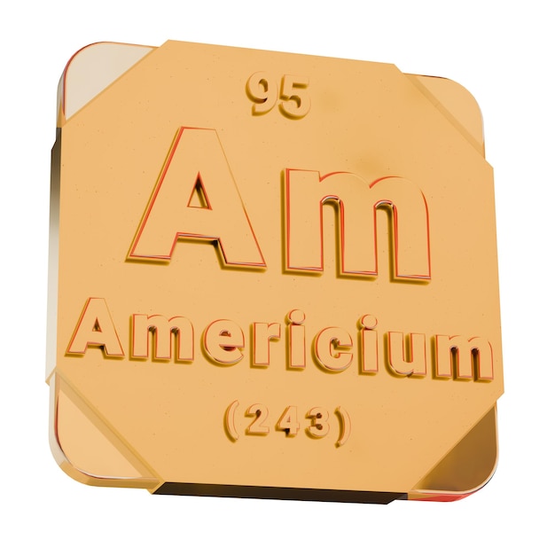 Photo 3d golden icon americium am element from periodic table