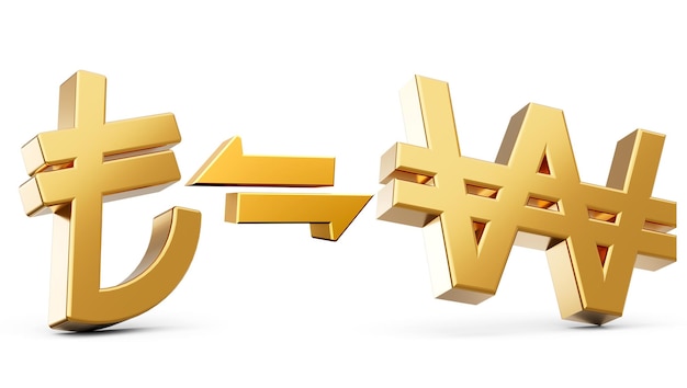 3d Golden Lira And Won Symbol Icons With Money Exchange Arrows On White Background 3d illustration