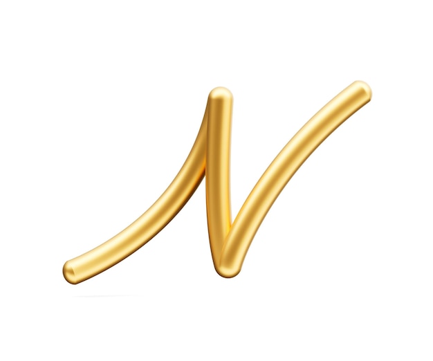 3d Golden Shiny Capital Letter N Alphabet N Rounded Inflatable Font White Background 3d Illustration