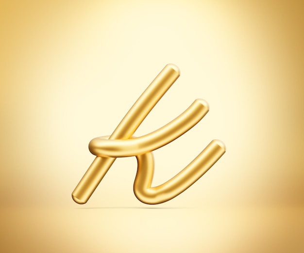 3d Golden Shiny Small Letter k Alphabet k Rounded Inflatable Font Golden Background 3d Illustration