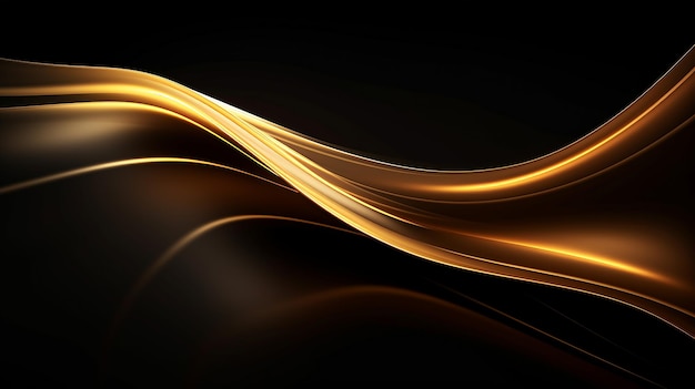 3D Golden Waves of Light Abstract Background