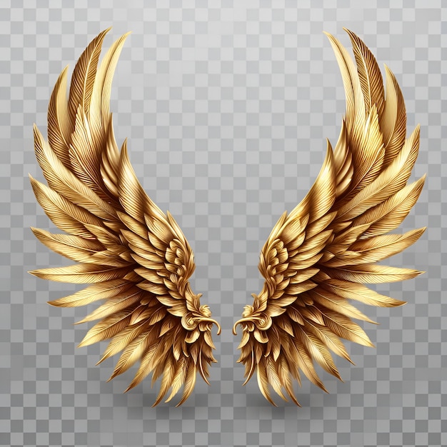 3D golden wings logo angel wings with a glossy finish floating in a white background