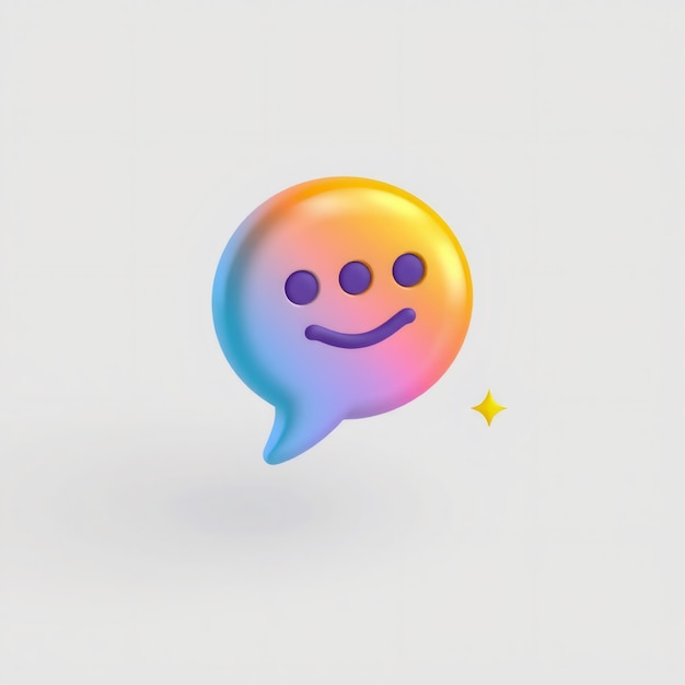 Photo 3d gradient speech bubble with smiley face and star