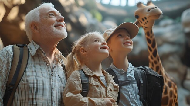 Photo 3d grandparents and grandchildren visiting a zoo concept as a candid shot capturing the excitement a