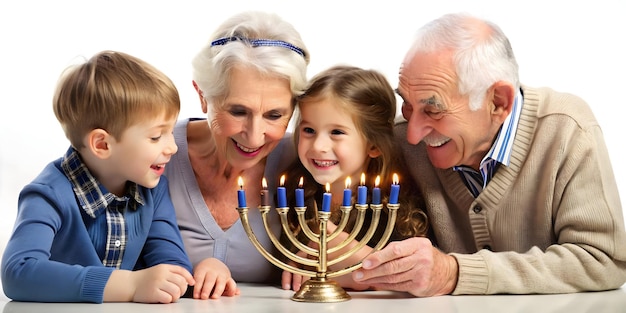 3D Grandparents Sharing Heartwarming Hanukkah Stories with Curious Grandchildren Candid Family Mome