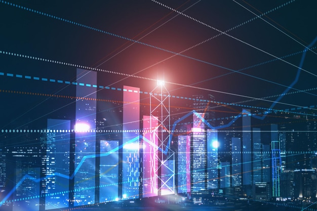 3D Graph and Lines Hong Kong Blurred Background For your business project