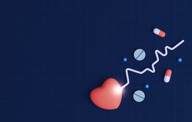 3d graphics of the heart rate On dark blue background 3d rendering