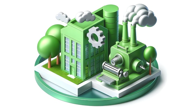 Photo 3d green building and machine tool icon for sustainable architecture and ecofriendly manufacturing