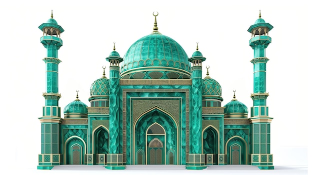 3d green mosque isolated on a white background ramadan kareem holiday celebration concept