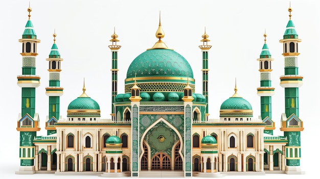 3d green mosque isolated on a white background ramadan kareem holiday celebration concept