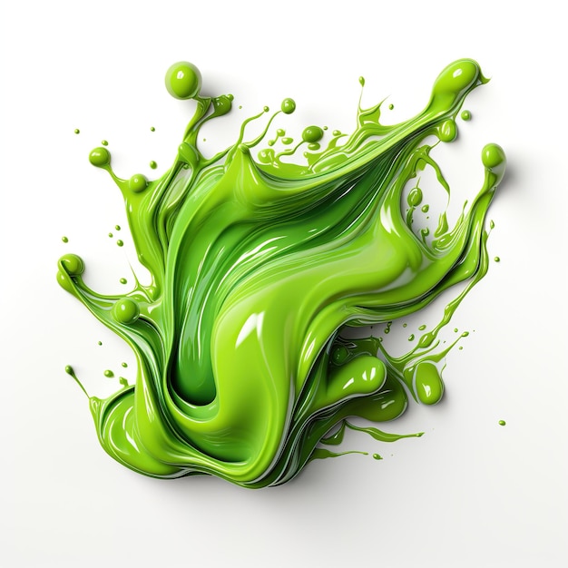 3d green paint splat isolated object in white background