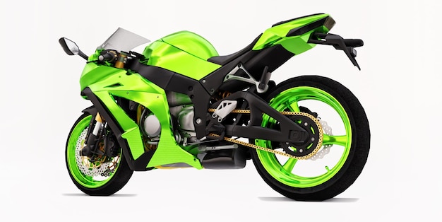 3d green super sports motorbike on white isolated background. 3d illustration.