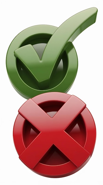 Photo 3d green tick and red cross icons okyesno elements graphic design right check mark symbol accepted