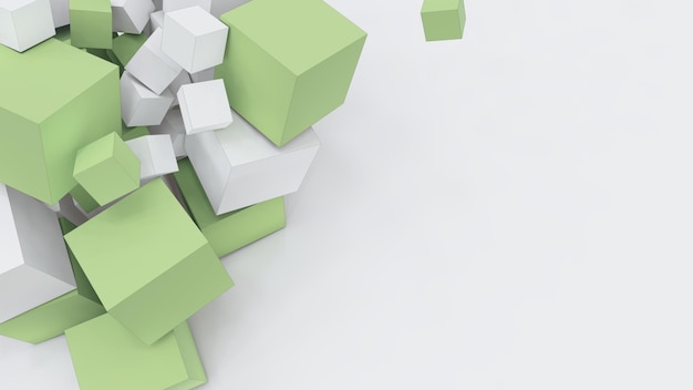 3d green and white cubic blocks with perspective render illustration