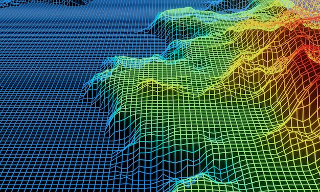 3D Grid terrain Island neon