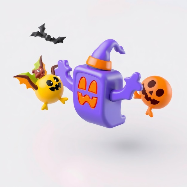 3D Halloween Characters on White Background