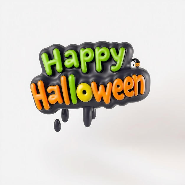 Photo 3d halloween greeting with dripping black orange and green letters against a white background