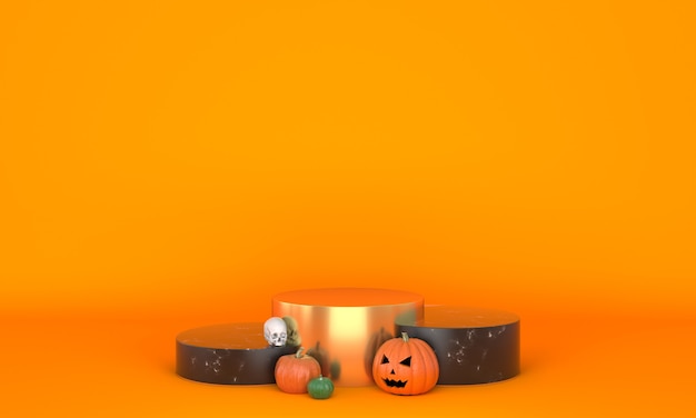 Photo 3d halloween podium stage or product display stand decorated with pumpkins