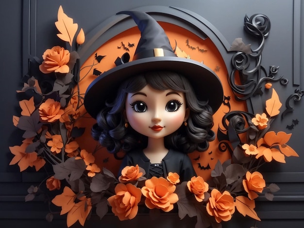 3d Halloween Witches in Towncute witch in wall floral halloween background Halloween witch cooking