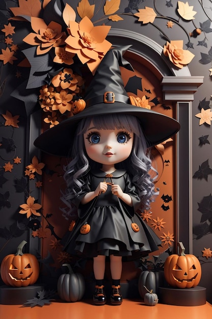 3d Halloween Witches in Towncute witch in wall floral halloween background Halloween witch cooking