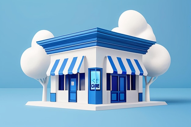 3D Hand holding Store building Shop rental or sale Online shopping concept Business