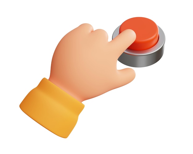 3d hand push the red emergency button