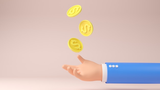 3d hand with coins elements