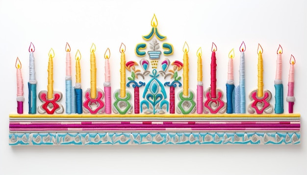 3d hanukkah menorah multicolored embroidery