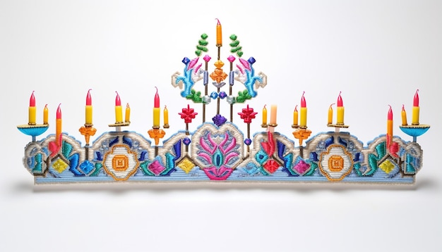 3d hanukkah menorah multicolored embroidery