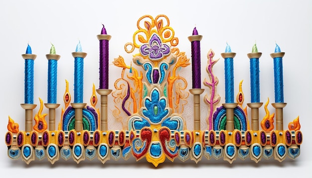 3d hanukkah menorah multicolored embroidery