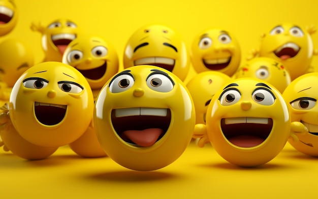 3d Happy Emojis Character on Yellow Background World Emojis Day Generative Ai