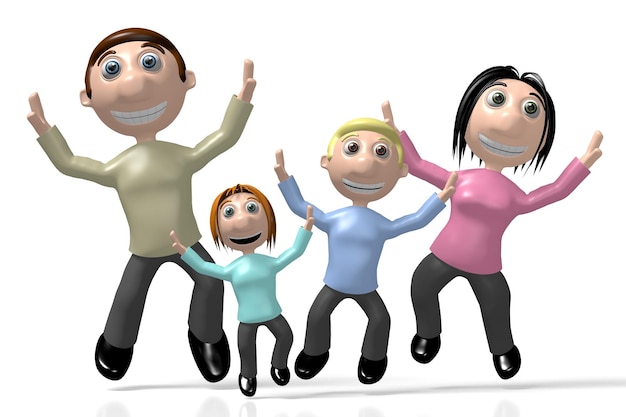 3D happy family jumping in the air