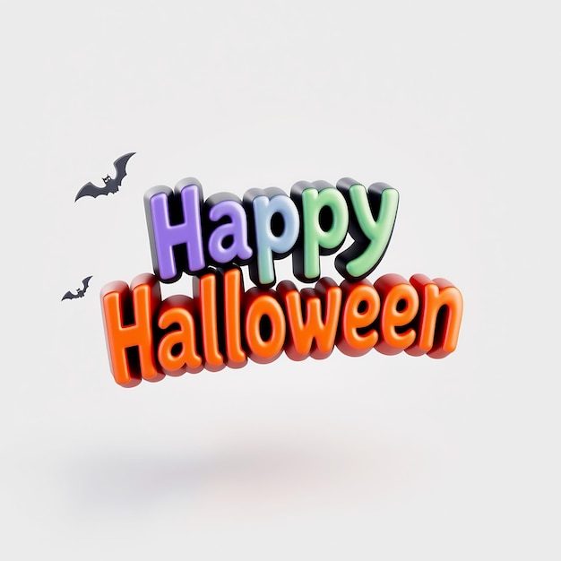 Photo 3d happy halloween text with bats