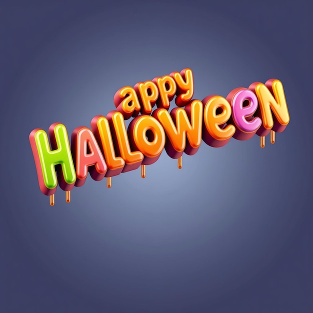 Photo 3d happy halloween text with dripping letters on a purple background